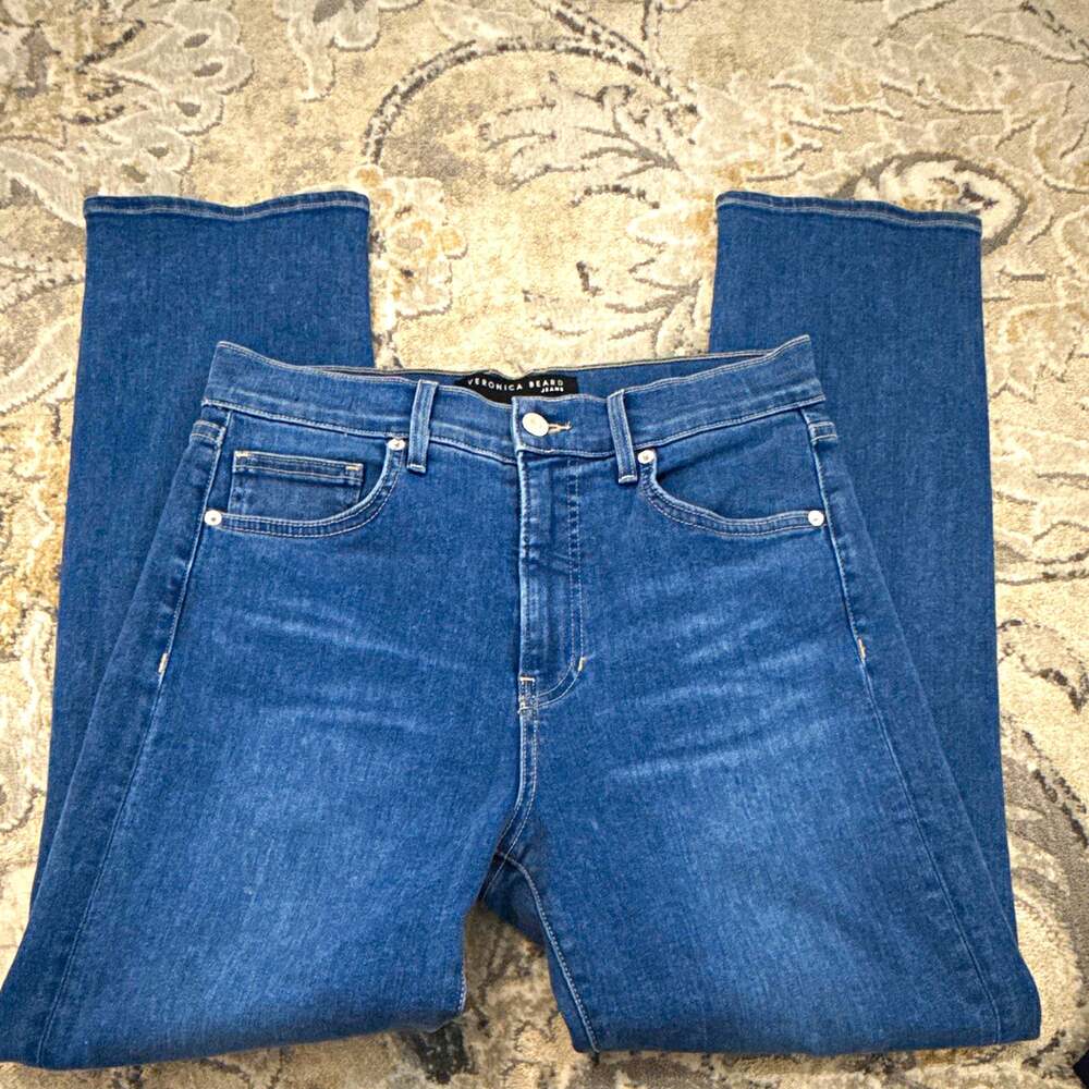 Veronica Beard Ryleigh Women’s Slim Straight Jeans Blue Medium Wash High Rise 29